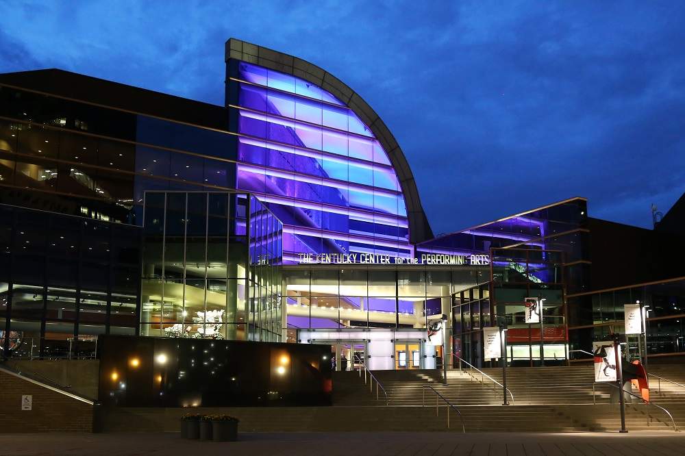 Kentucky Center at night front steps